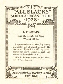 1928 African Tobacco Manufacturers All Blacks South African Tour #NNO John Swain Back